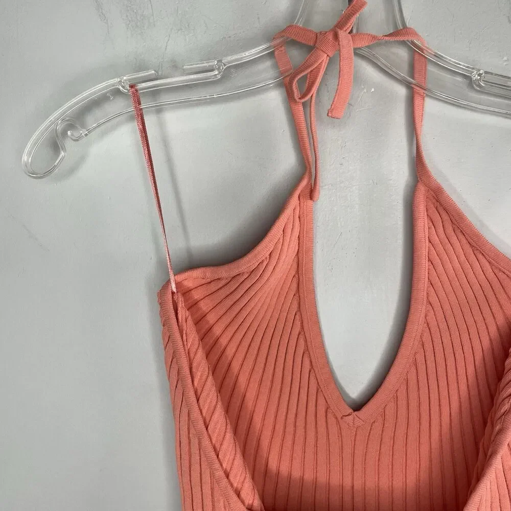 GAUGE81 Moura Plunge Top Women Small Ribbed Knit Halter Orange Viscose Blend - Picture 10 of 15